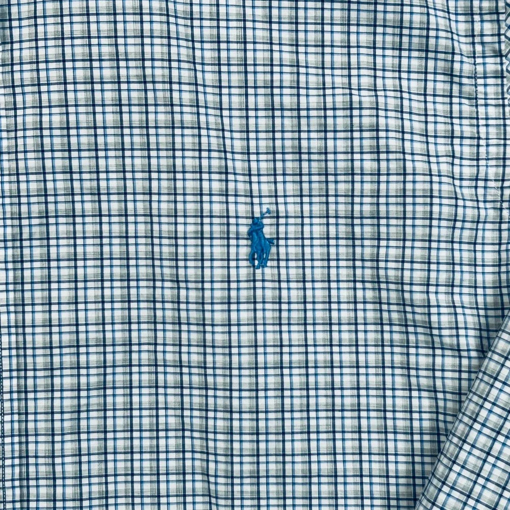 Polo Ralph Lauren Classic Fit Shirt Men XXL Blue White Gray Plaid Stretch Preppy